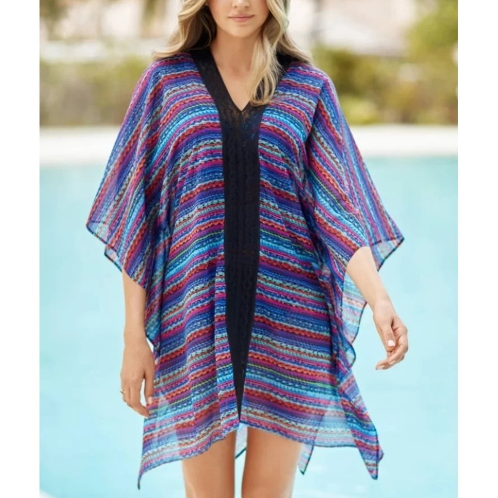 NWT Miraclesuit Carnivale Caftan Swimsuit Cover-Up Multi Color Striped Small - Picture 14 of 14